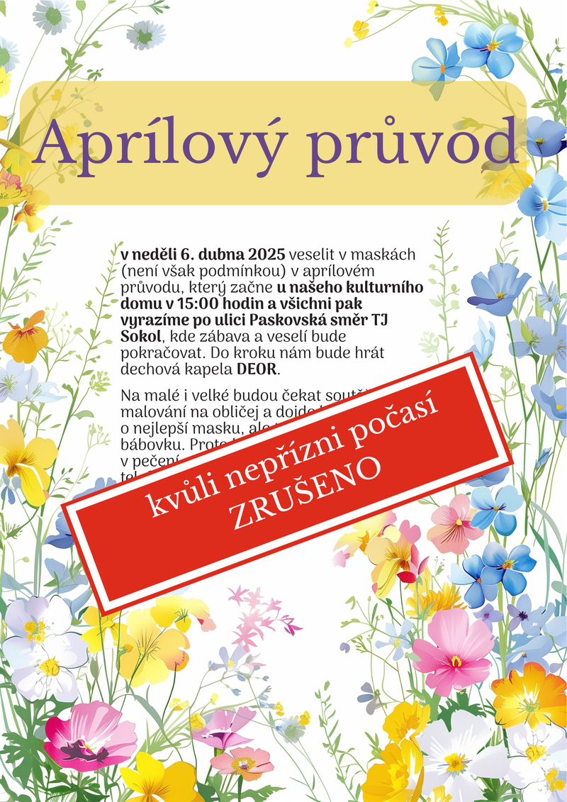 APRÍLOVÝ PRŮVOD – AKCE ZRUŠENA 