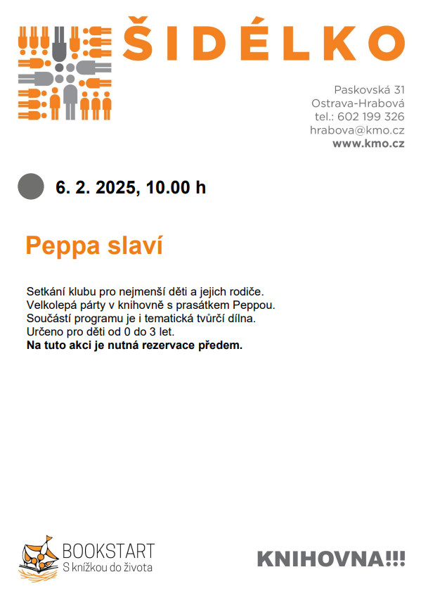 Hrabovská pobočka knihovny zve na velkolepou párty s prasátkem Peppou
