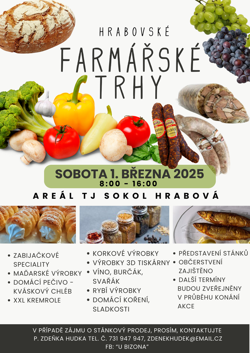 NA HŘIŠTI TJ SOKOL HRABOVÁ PROBĚHNOU FARMÁŘSKÉ TRHY 