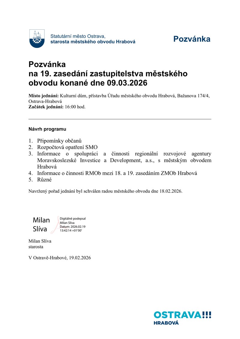 POZVÁNKA NA ZASEDÁNÍ ZASTUPITELSTVA 