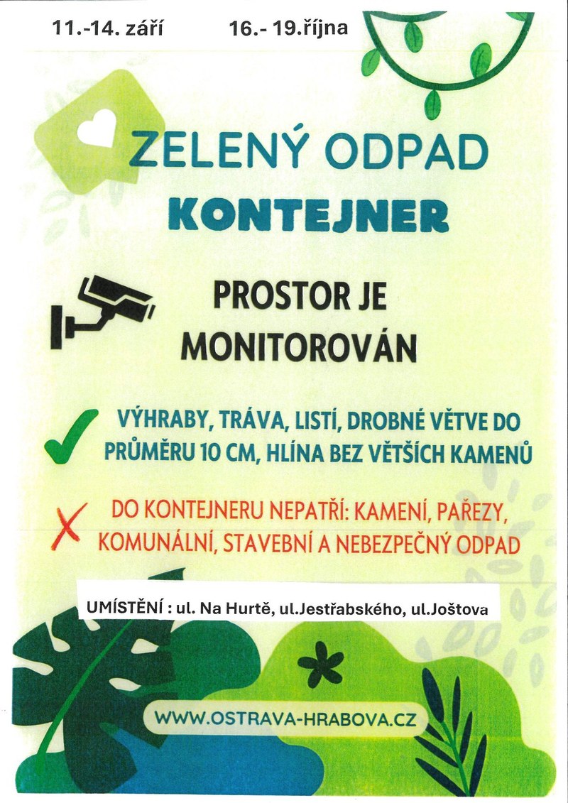 PŘISTAVENÍ KONTEJNERŮ NA ZELENÝ ODPAD 