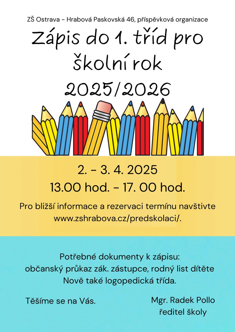 ZÁPIS DO PRVNÍCH TŘÍD PRO ŠKOLNÍ ROK 2025-2026
