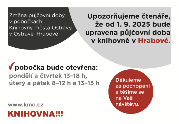 ZMĚNA PŮJČOVNÍ DOBY KNIHOVNY MĚSTA OSTRAVY, POBOČKA OSTRAVA-HRABOVÁ