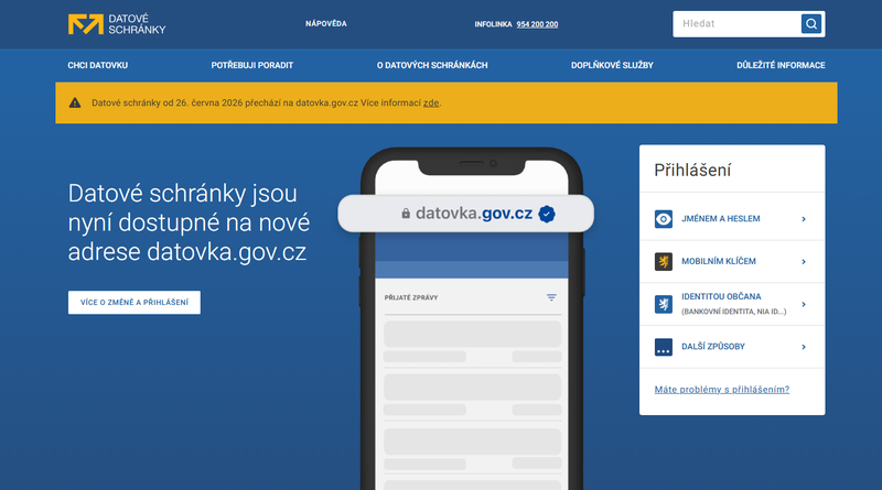 ZMĚNA WEBOVÉ ADRESY PRO DATOVÉ SCHRÁNKY 